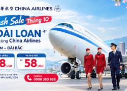Flash sale China Airlines: TP.HCM – Đài Bắc giá vé từ 38 USD