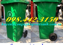 Thùng rác 120 lít nhựa HDPE – nắp kín – 2 bánh xe giá rẻ