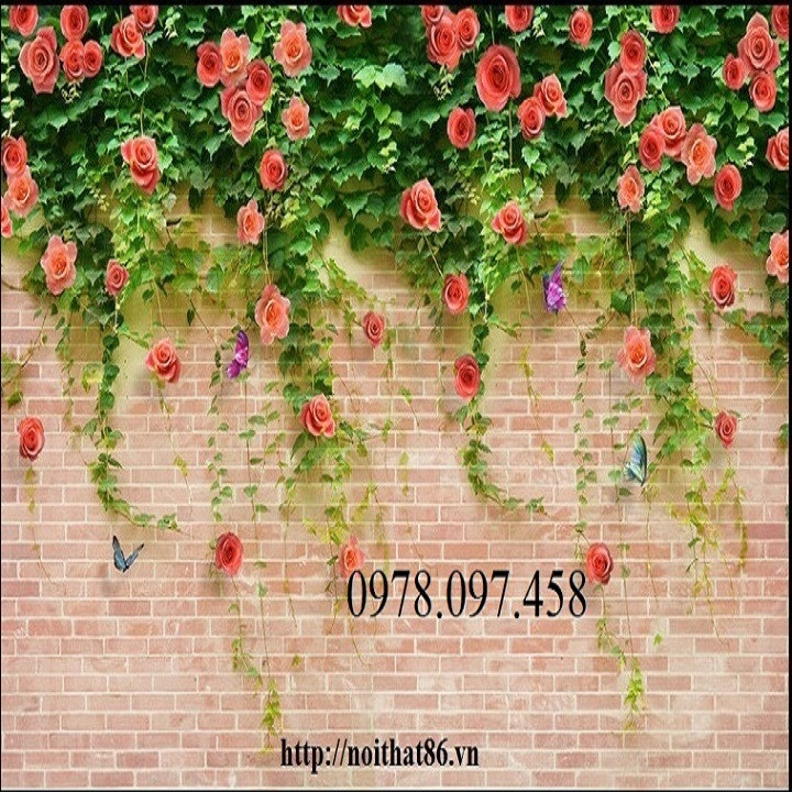 Gạch tranh dán tường giàn hoa hồng leo