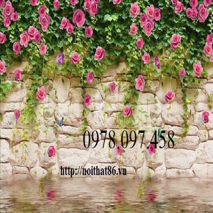 Gạch tranh dán tường giàn hoa hồng leo