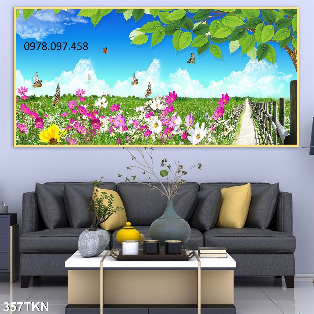 Tranh ốp tường 3D - Tranh hoa cỏ phòng khách