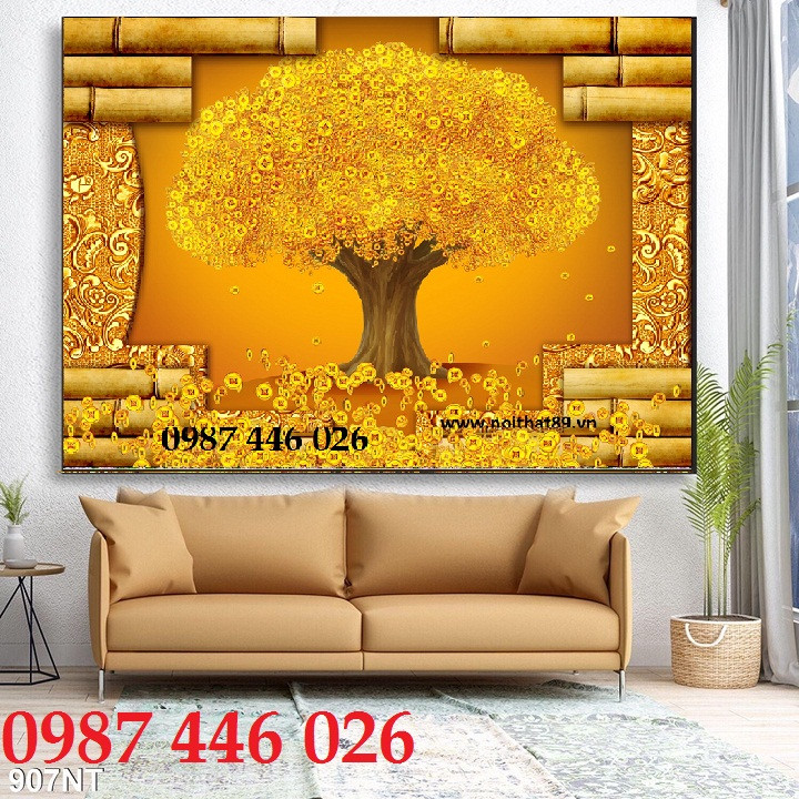 Gạch tranh 3d cây tiền lộc vàng Hp62