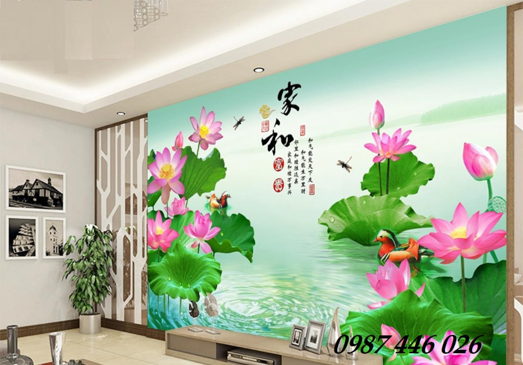 Gạch tranh hoa sen ốp tường Hp013