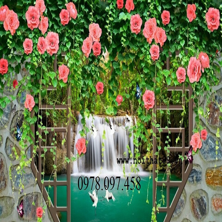 Tranh gạch 3D - Tranh giàn hoa hồng leo